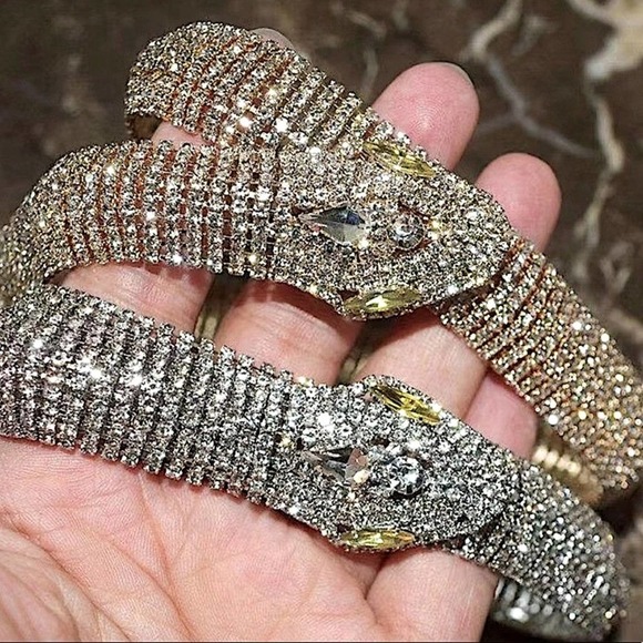 Vintage Glamorous White Gold Plated Crystal Cubic Zircon Snake Viper Necklace - Picture 5 of 8